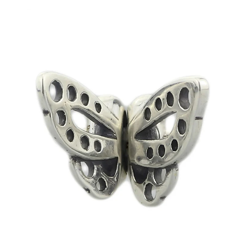 

real 925 Sterling Silver Dancing Butterfly Spacers Charm Beads Fit European 3.0mm Bracelet Jewelry