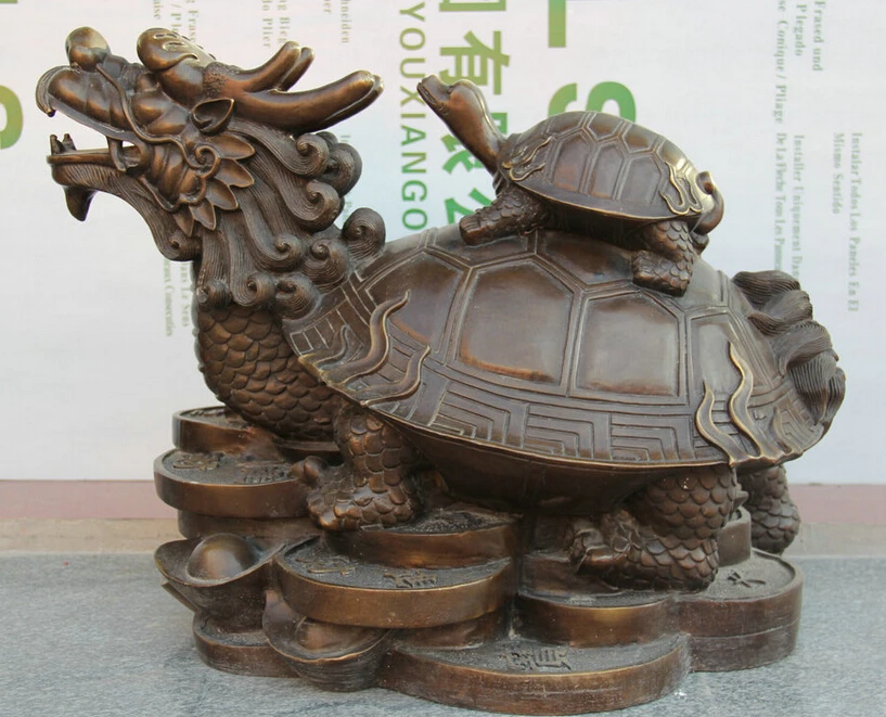 Коллекционные бронзовый S2170 2" Китайский Бронзовый Богатство Мать Сын Дракона Черепаха Черепаха Скульптура