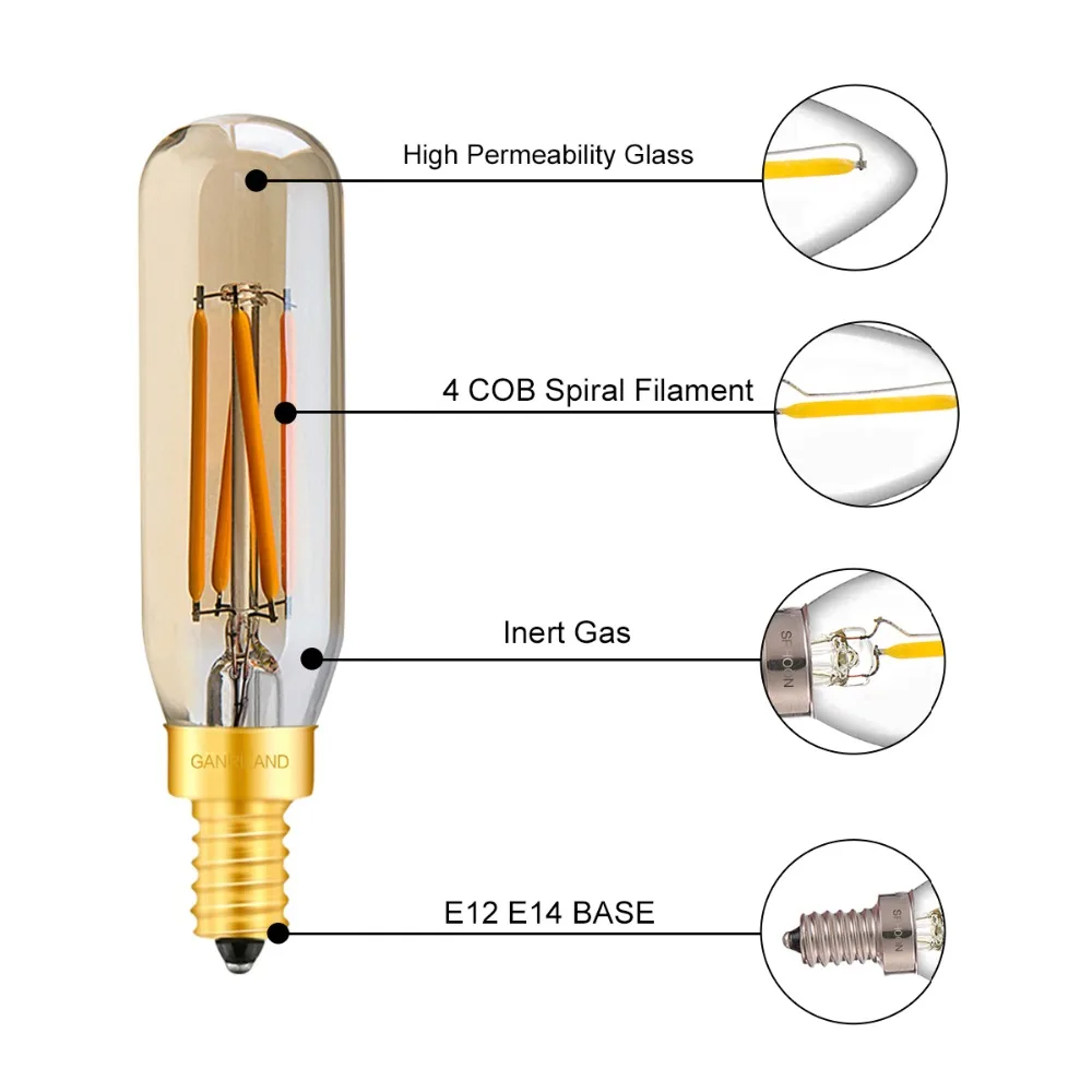 Ganriland из янтарного стекла T25/T8 трубчатый светодиодный светильник 4 Вт 2200 к Ретро светодиодный светильник E12 E14 с регулируемой яркостью декоративная люстра