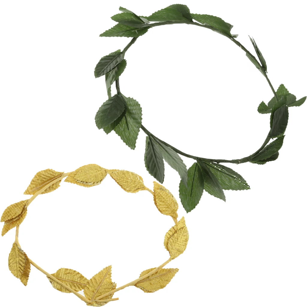 2pcs Fabric Gold Plastic Green Leaf Headband Roman Greek Goddess Caesar Laurel Wreath Women Costume Party Beach Headpieces