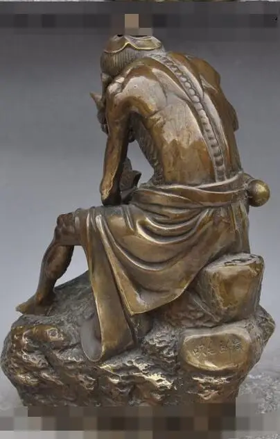 

S2144 12"Chinese Folk Culture Handmade Bronze Elderly use Shaver Sharp knife statue