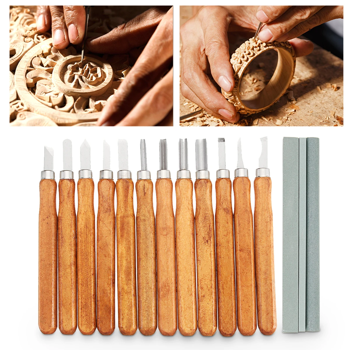 

15Pcs Excellent Professional Wood Carving Hand Cut Tools Whetstones Set Chisels Knife Wooden Handle DIY Model Carving Tool Sets