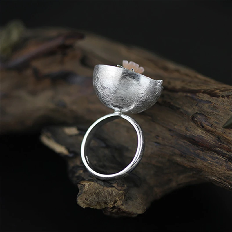 Lotus Fun Shell Plum Blossom Flower 925 Rings Real Silver Adjustable 925 Sterling Silver Rings for Women Simple Fine Jewelry