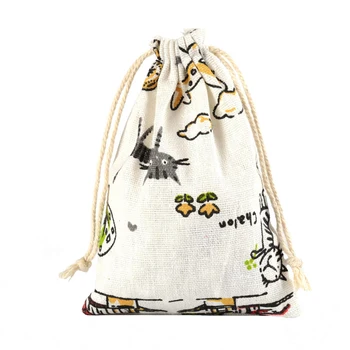 

Small Gift Cotton Bags 10x14cm Gray Cat Pattern 50pcs Linen Drawstring Bag Jewelry Wedding Gift Jewelry Packaging Bags H2131