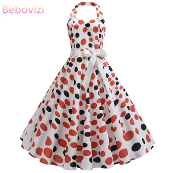 

Bebovizi 2019 Summer Women Casual Office Vintage Dot Print Sexy Elegant Party A-Line Dresses Plus Size Slim Halter Bandage Dress