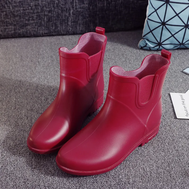 Botas de lluvia de media caña para mujer, zapatos de agua impermeables,  antideslizantes, cálidos, para el trabajo| | - AliExpress