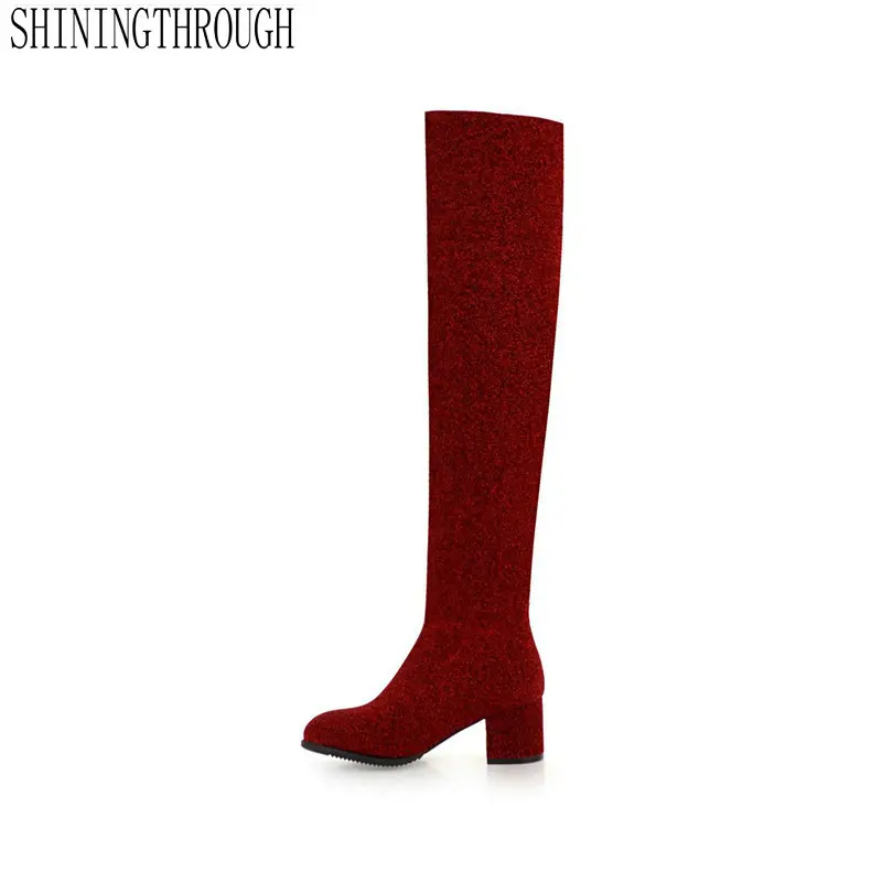 

Ladies Autumn/Spring Shoes 5.5cm High Heel Women Over The Knee Boots Scrub Black Woman Motorcycle Boots Size 34-43