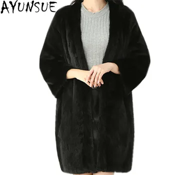 

AYUNSUE High Imitation Lady Mink Fur Coats Womens Winter Coat Casaco Feminino Inverno Female Thick Warm Pink Faux Fur Coat WXF75