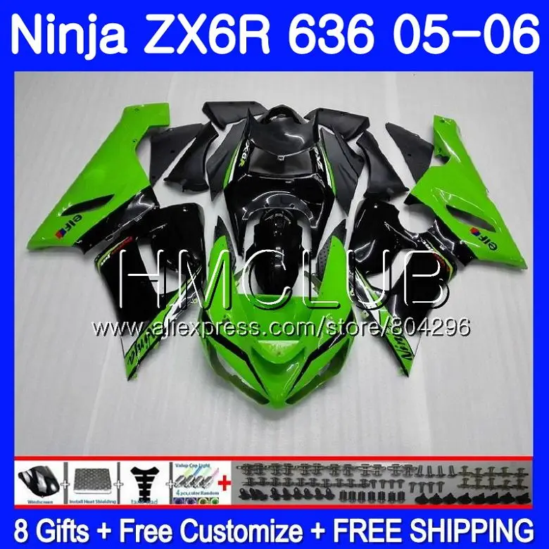 Горячий зеленый средства ухода за кожей для KAWASAKI NINJA ZX-636 ZX 6R 600CC 6 R ZX636 05 06 17HM. 7 ZX6R 05 06 ZX600 ZX 636 ZX-6R 2005 2006 обтекатель