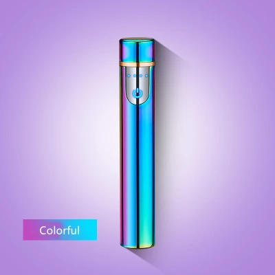 Мини портативный фокус металлический USB Электронная зажигалка светящаяся Кнопка беспламенная плазменная зажигалка ветрозащитный фонарь дуговая зажигалка - Цвет: Colorful