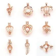 

Cute Tiny Rose Gold Cage Pearl Pendant Necklces DIY Jewelry Clavicle for Women Romantic Locket Aroma Diffuser Pendant Lover Gift