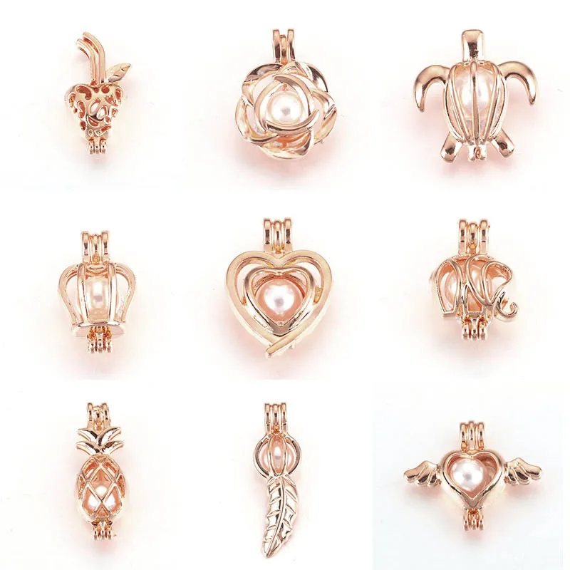 Милые крошечные розовое золото клетка жемчуг кулон Necklces DIY Ювелирные изделия