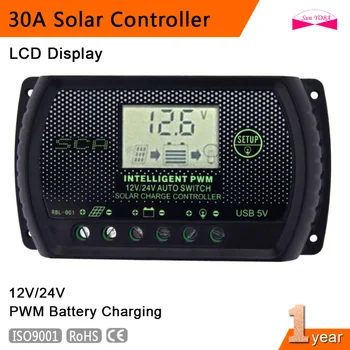 

PWM 10/20/30A Solar Charge Controller 12V 24V LCD Display USB Auto Regulator Light control Solar Panel Battery Charge Regulators