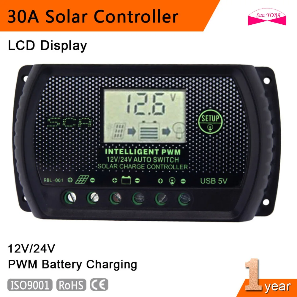 

PWM 30A Solar Charge Controller 12V 24V LCD Display USB Auto Regulator Light control Solar Panel Battery Charge Regulators A391