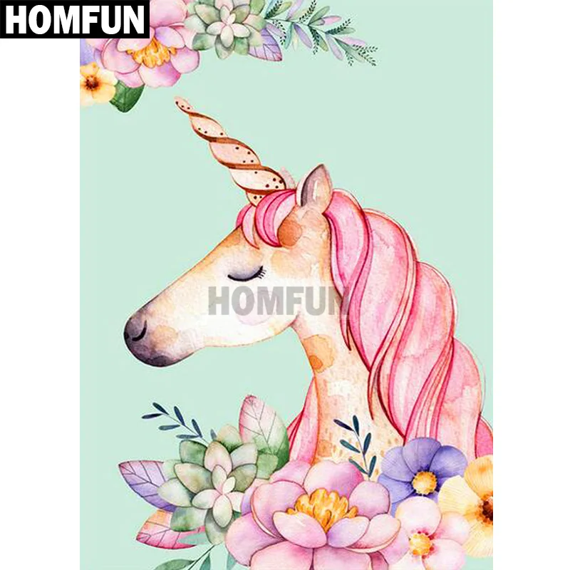 Алмазная картина HOMFUN &quotЕдинорог&quot квадратная/круглая 5D для домашнего декора
