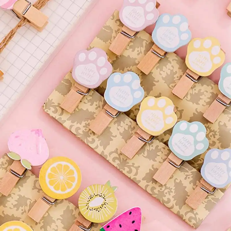 10 Pcs/set Colored Wooden Clip Christmas Decor Cute Cartoon Memo Paper Clips Hemp Ropes Diy Photo Wall Small Wooden Clothespin