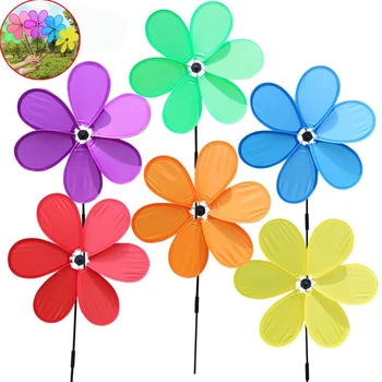 

6pcs Children's Toy Windmill Single-layer Pure Color Cloth Art Windmill Six Leaf Wind Car Festival Outdoor Decoration Windmill