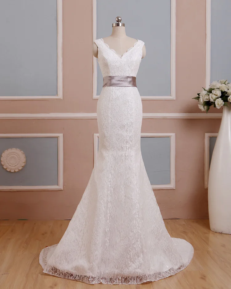2019 A Line Ivory Wedding Dresses With Satin Back Bow Rustic