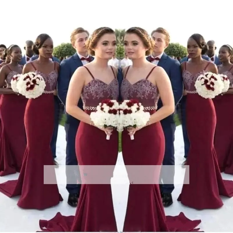 Burgundy 2019 Cheap Bridesmaid Dresses Under 50 Mermaid Spaghetti