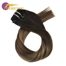 Moresoo накладные волосы Remy на заколках для наращивания, натуральные волосы с эффектом омбре, 7 шт., 100 г, набор на всю голову