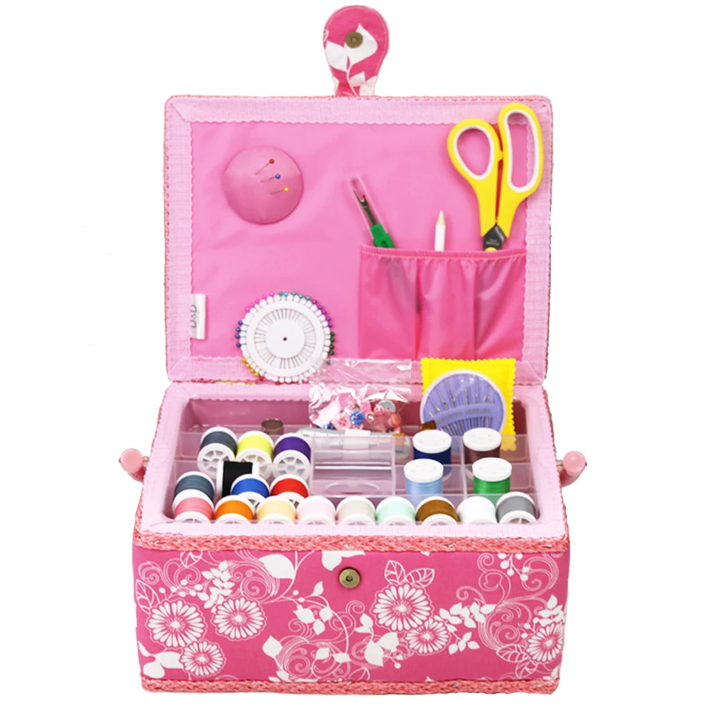 

Handmade Sewing Basket with Sewing Kit Accessories DIY Home Stitching Multi-function Tools Storage Box