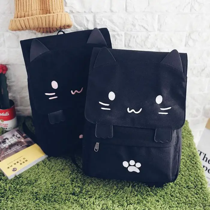 Модные женские рюкзаки для девушек, холщовый рюкзак с милым котом для путешествий, Студенческая школьная сумка, Kawaii Bookbags, рюкзак