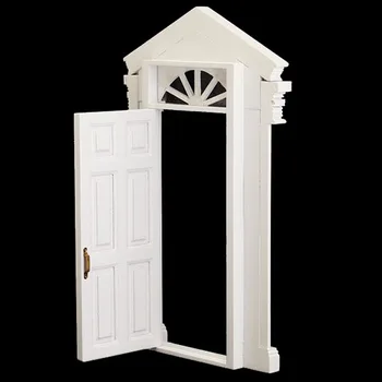 

Fashion 1:12 Vintage Dollhouse Miniature Ornament Decoration Morden White Wooden Door 6 Panel With Frame White