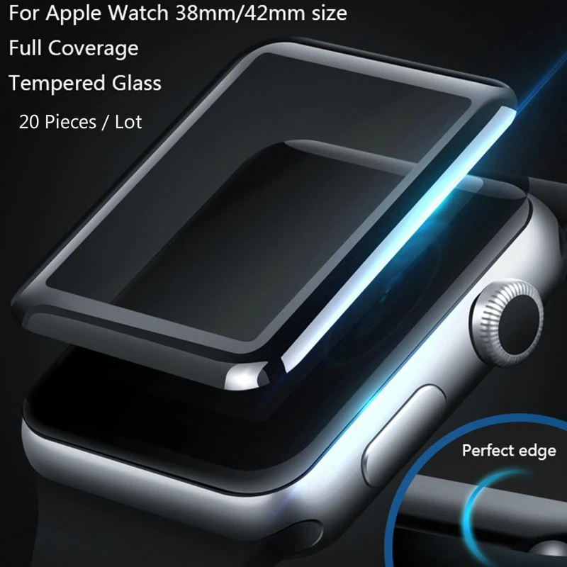 20 шт./лот полное покрытие закаленное стекло для Apple Watch 1/2/3 полная защитная крышка