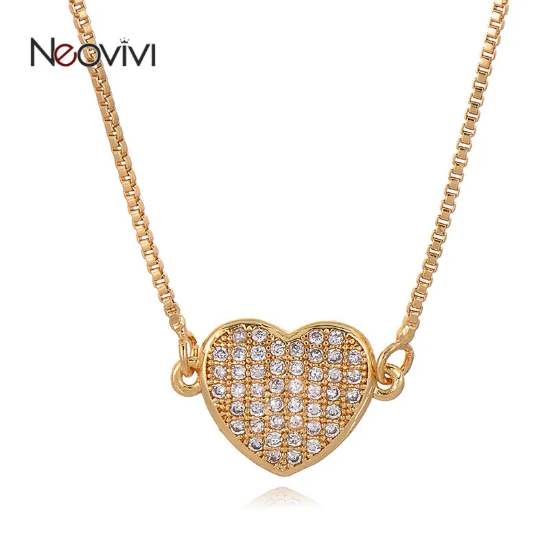 

Neovivi Romantic Charm Heart Necklaces Bijoux For Women Micro Pave White Zircon DIY Collarbone Necklace Girl Jewelry Lover Gifts