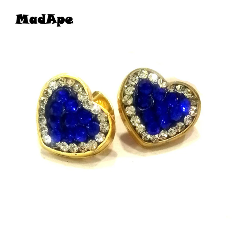 MadApe 1 пара Женская циркониевая серьга Синий Циркон Сердце Серьги гвоздики 316L нержавеющая сталь никогда не выцветает Серьги дропшиппинг