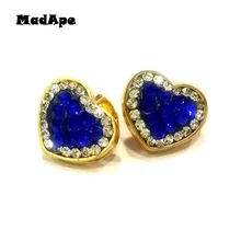 MadApe 1 пара Женская циркониевая серьга Синий Циркон Сердце Серьги гвоздики 316L нержавеющая сталь никогда не выцветает Серьги дропшиппинг