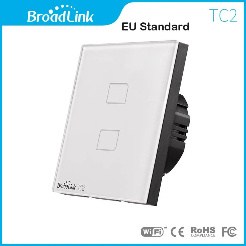 Broadlink TC2 стандарт ЕС 433 МГц умный дом RF сенсорный выключатель света 2 банды 220 В дистанционное управление настенный сенсорный переключатель панель - Цвет: EU Standard