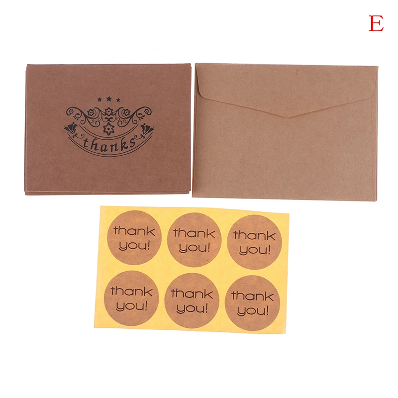 18pcs Thank You Greeting Card kraft Paper Envelopes Seal Sticker Wedding Party Mini Brown Paper Card Envelope Sticker Set - Цвет: E