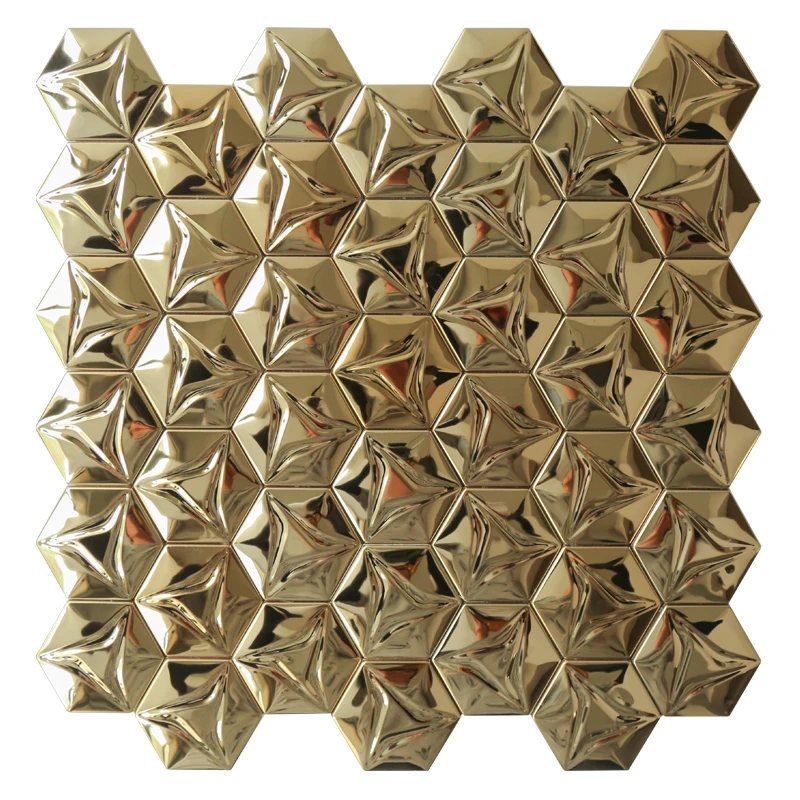 

Homey Mosaic Wholesale 3D Modern 304 Stainless Steel Mosaic Gold Hexagon Waterproof Wall Sticker New Design Sticker Mural 12Inch