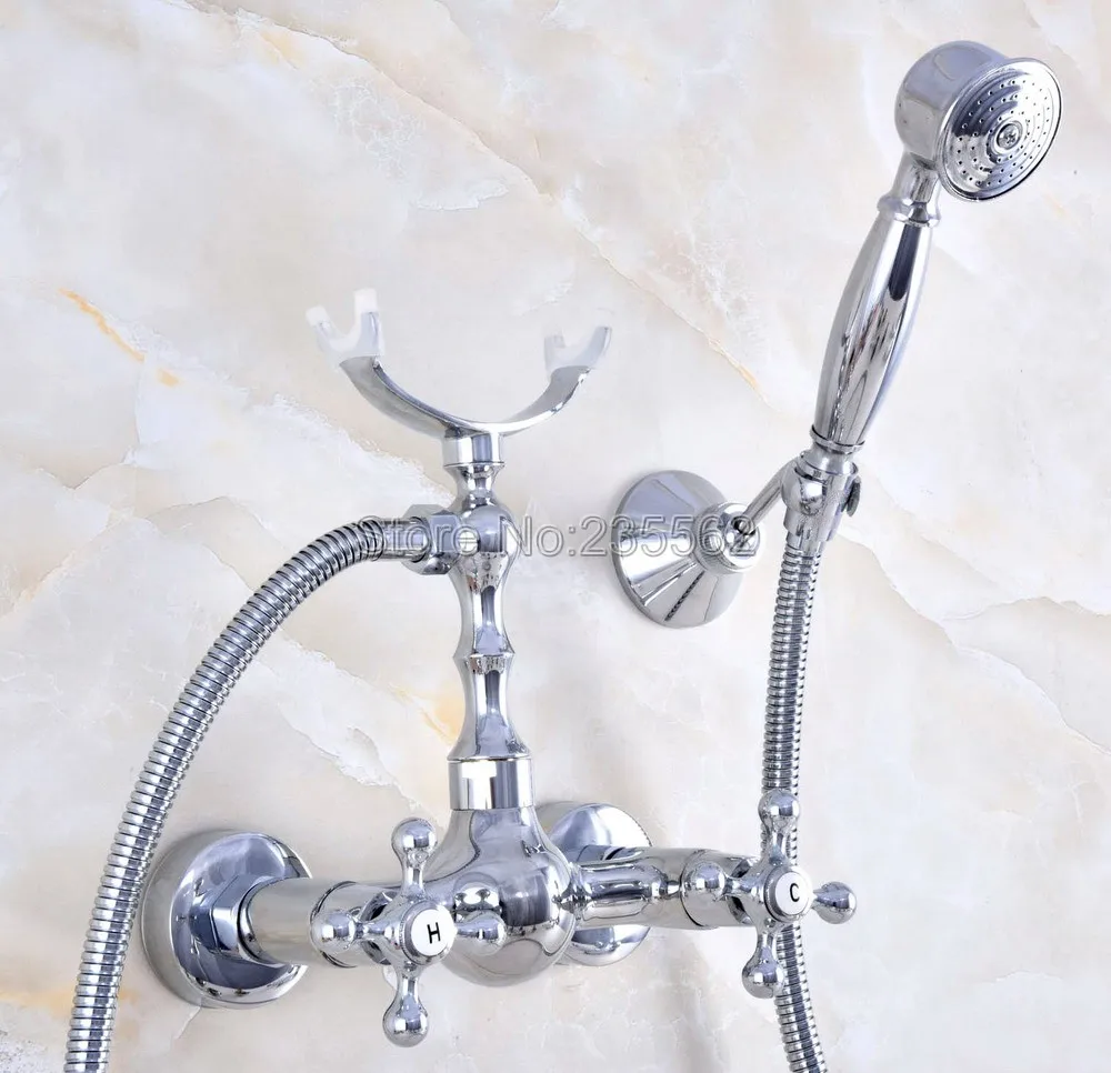 

Chrome Bathroom Bath Wall Mounted Hand Held Shower Head Kit Shower Faucet Sets lna723