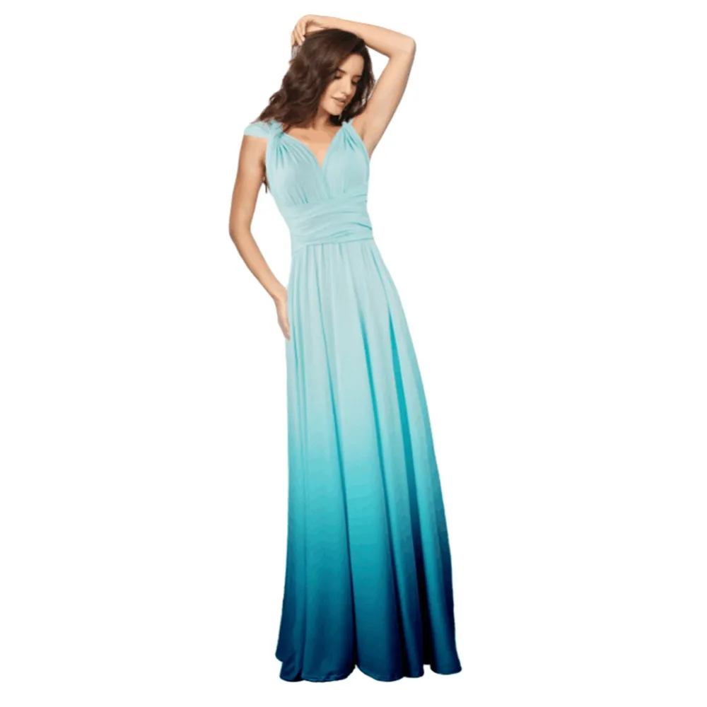 

Women's Convertible Multi Way Wrap Evening Party Dress Gradient Color High Waist Pleated Long Dress Sexy Backless Dress Women