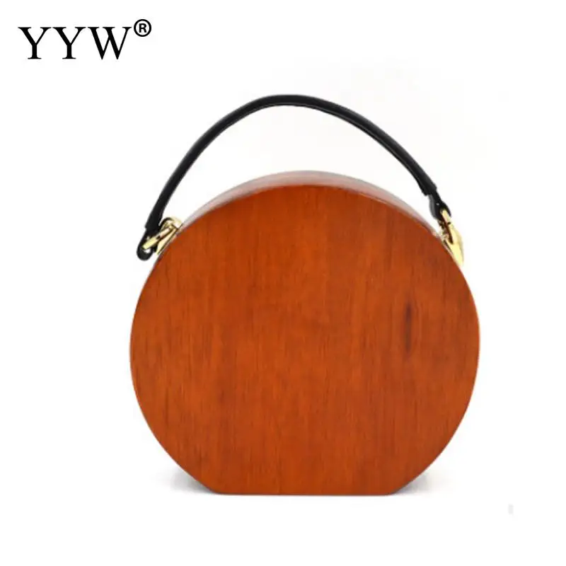 

Sandal Wooden Handbag With Chain Round Circular Wooden Unique Hand Bags Light Brown Wood Clutch Evening Fashion Wallet Purse New