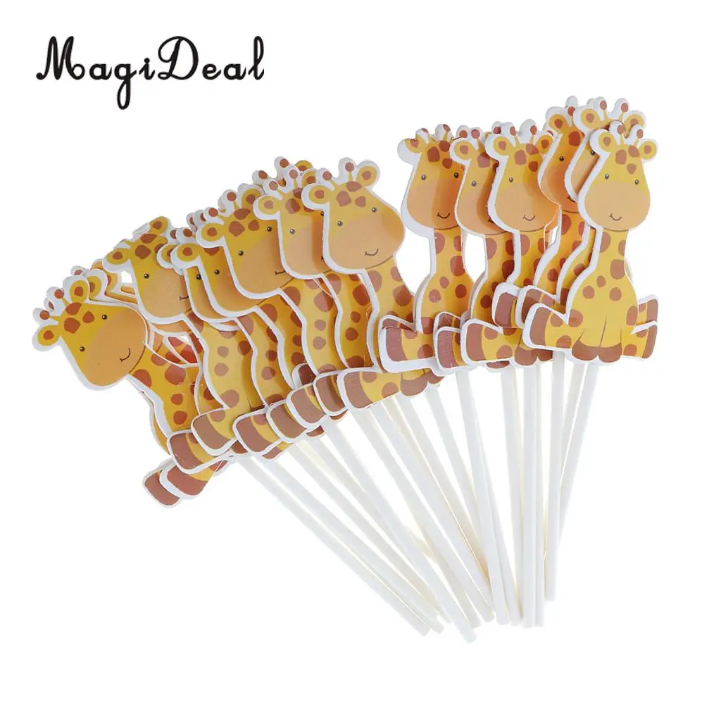 

24/set Cute Animal Giraffe Cake Cupcake Topper Picks Kids Birthday Party Decor