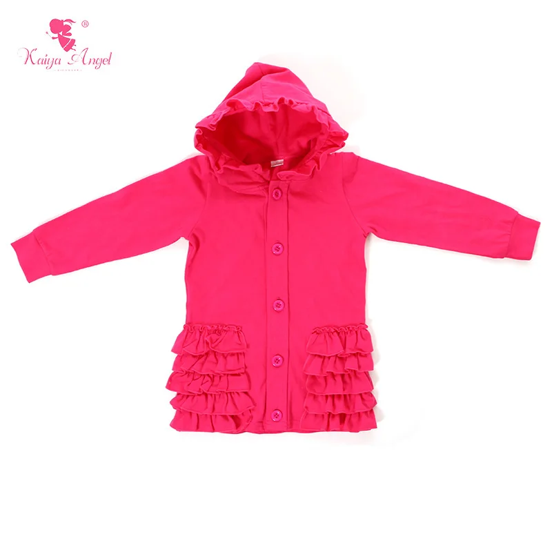 2017 kids coats long sleeve hot pink ruffle girls hooded jackets spring