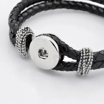 

10 Strands 230x10mm Black Leather Cord Bracelet Findings Making with Zinc Alloy Snap Leather Cord Clasp Fit Snaps Buttons in 6mm