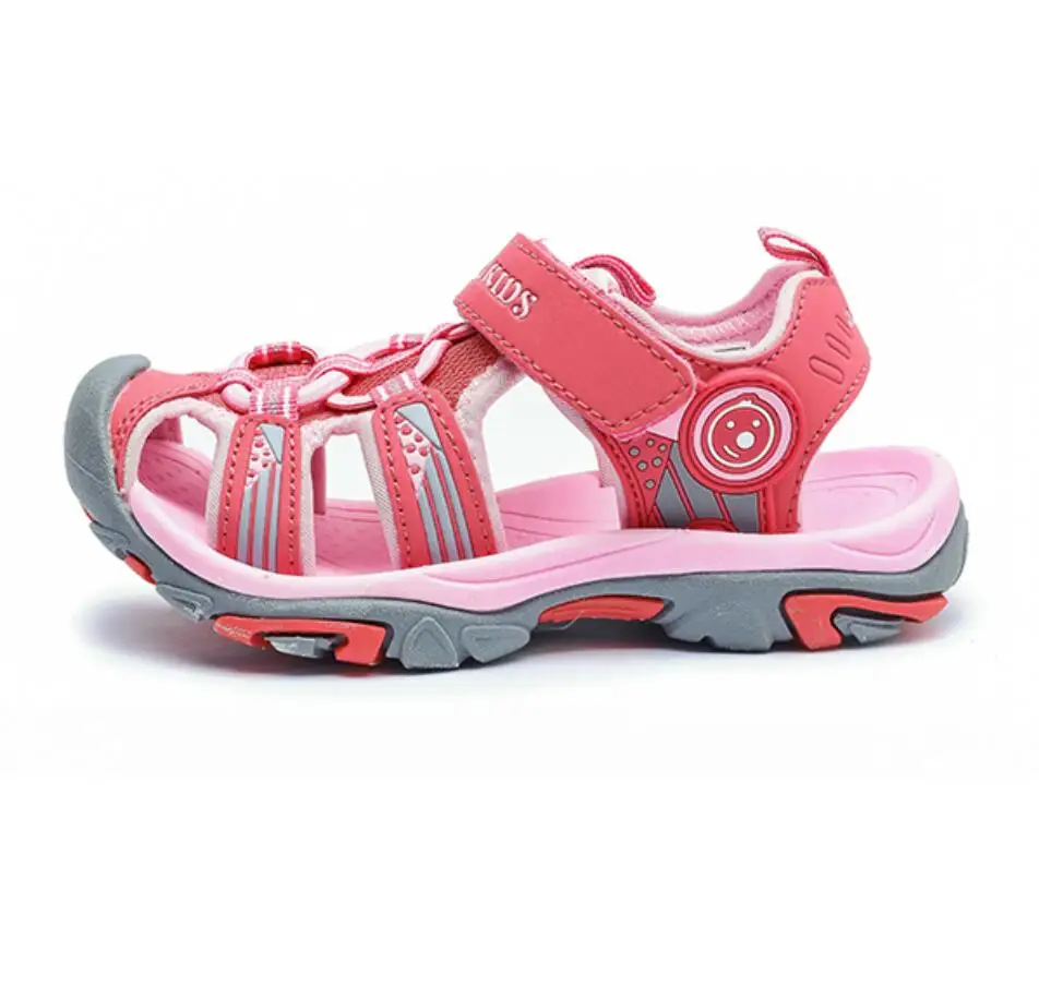 JawayKids/ летние детские сандалии; детская повседневная обувь; нескользящая подошва для мальчиков и девочек; женская безопасная уличная спортивная обувь с закрытым носком - Цвет: Pink