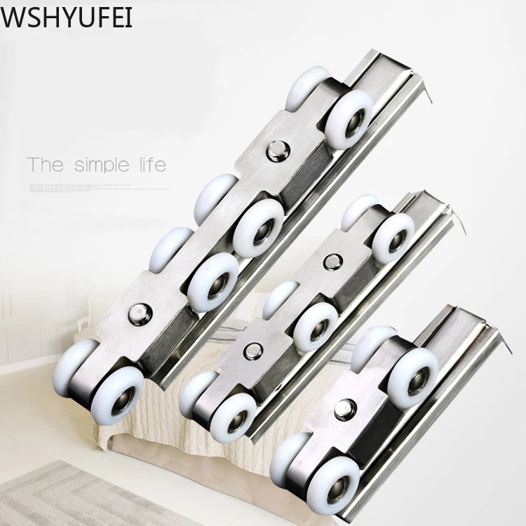

Three stainless steel gold hanging wheels Two-way sliding door track pulleys Kitchen door mute smooth sliding door wheels