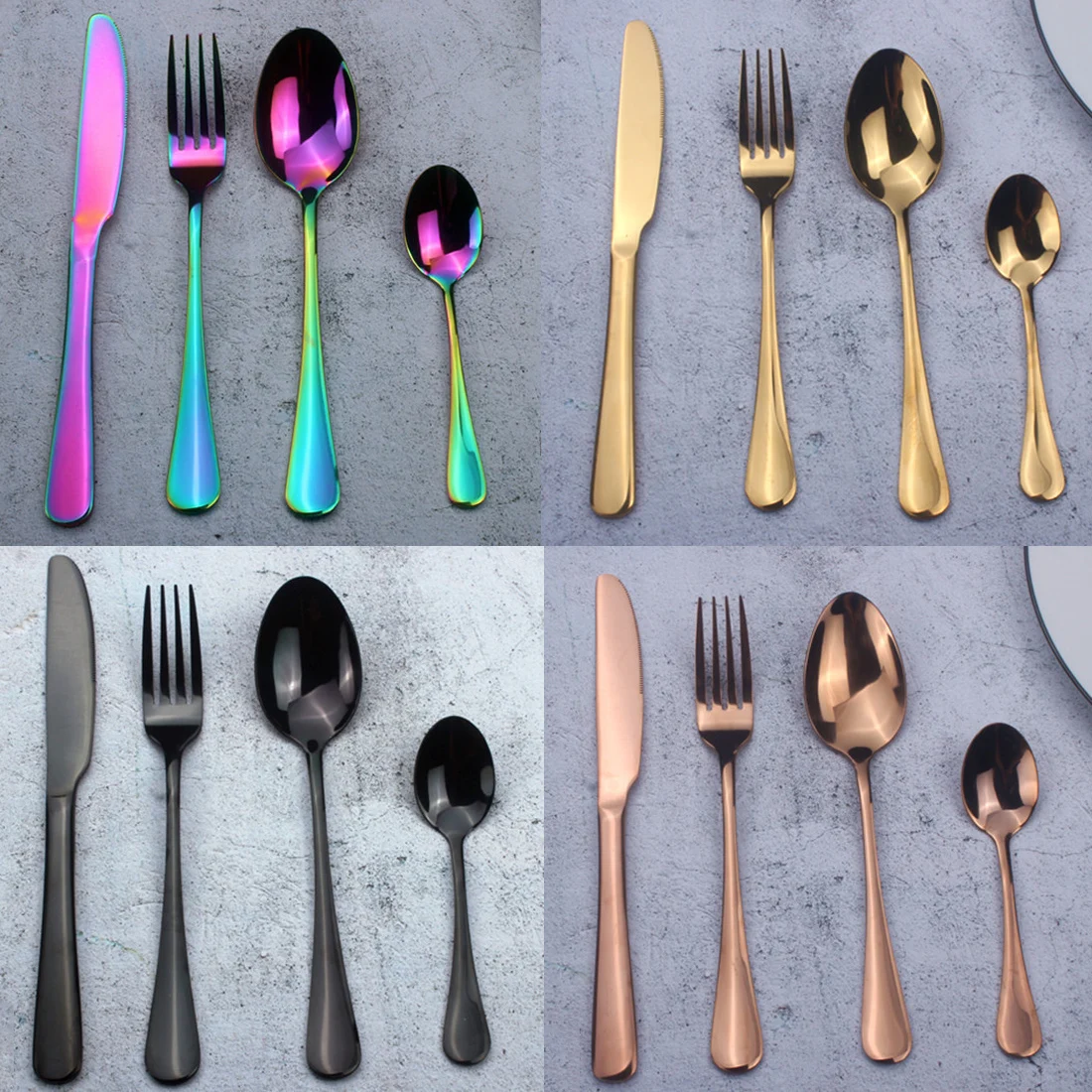 

Rainbow Stainless Steel Cutlery Set Dinner Spoon Teaspoon Fork Dinnerware Set for Travel Outdoor Office Picnic BBQ Party