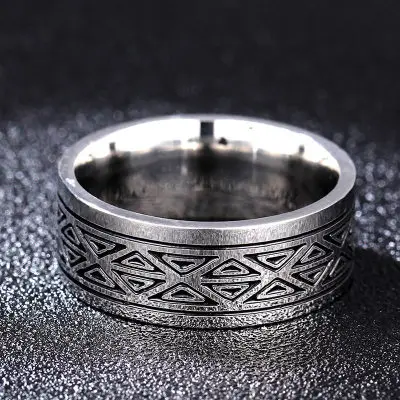 

2019 New Vintage 316L Titanium Rings for Men Birthday Gift 8mm Triangular Discredit Pattern Wedding Band Male Rock Jewelry R57