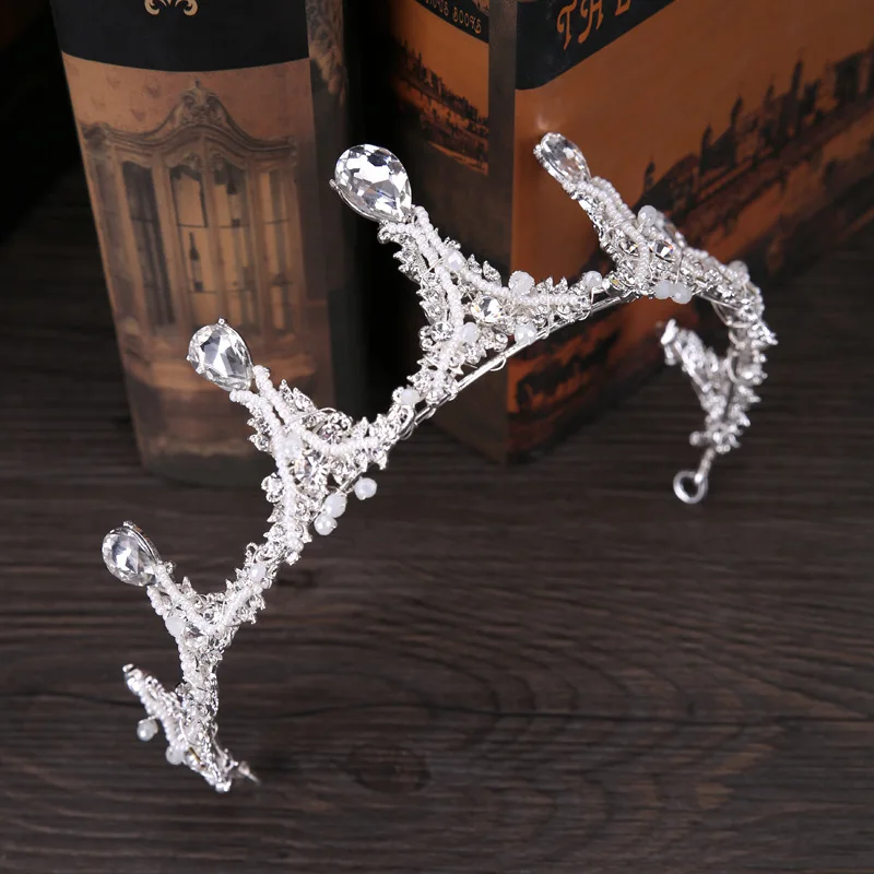 

Women New Rhinestone Bride Crown Princess Alloy Bridal Tiaras Headdress Pearl Crystal Bride Wedding Hair Jewelry Accessories BH