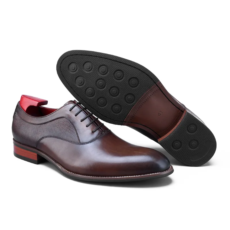 

Brown 2019 Men's Oxford Dress Shoes Lace-up Handmade Formal Shoes Men Genuine Leather Wedding Office Business Italian Shoes