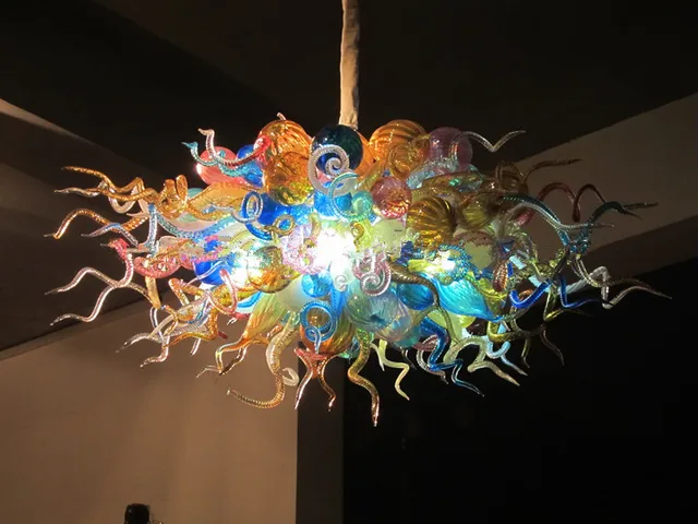 $ Elegant LED Light Source Modern Art Decor Handmade Blown Galss Hanging Chain Chandelier