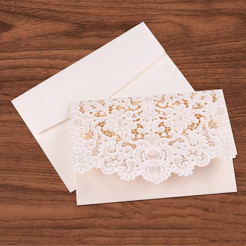  Lovely Romantic Birthday Wedding Invitation Cards Free Envelopes with Blank Lace Floral XH8Z - 33014061971