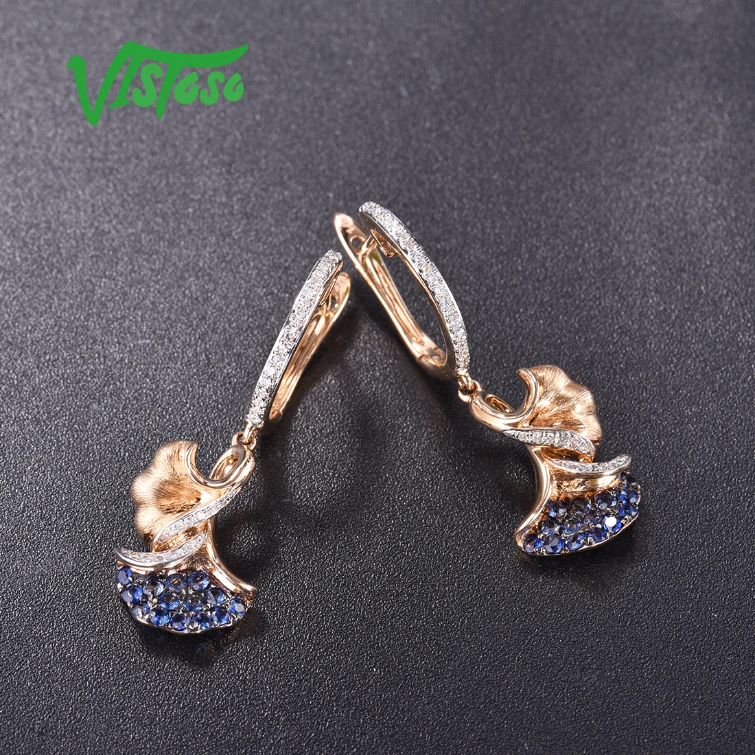 VISTOSO 14 K 585 серьги из желтого золота для женщин сверкающие алмазные изумрудные