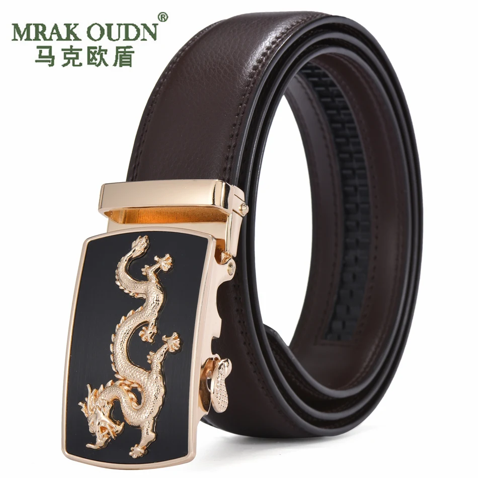 

MRAK OUDN Genuine Leather Automatic buckle belt Golden dragon balt for men